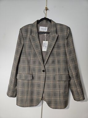 Grey  Plaid 100 % Lana Verline Merino Wool- Blazer